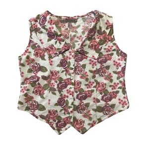 90's Bonjour Floral Sleeveless Top w. Princess Seams Chelsea Collar